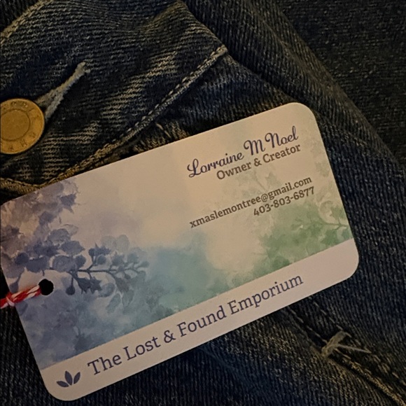 Upcycled Denim Embellished Handmade Jacket with Purple Accent Collar size M. - Picture 14 of 14